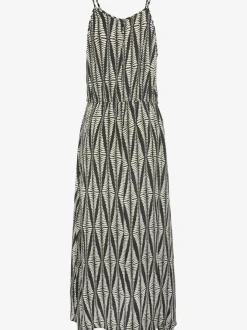 Robe longue à encolure américaine avec imprimé géométrique et taille élastiquée