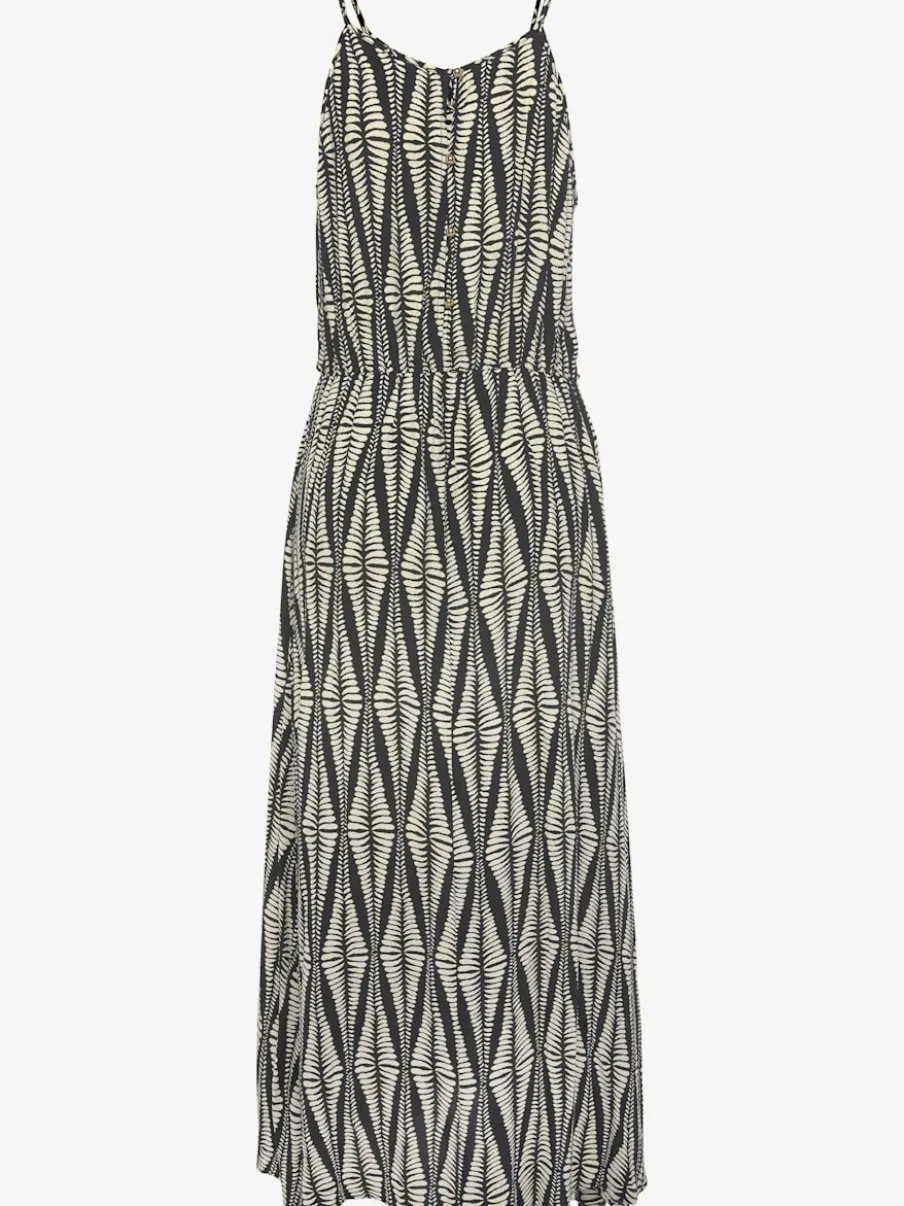 Robe longue à encolure américaine avec imprimé géométrique et taille élastiquée