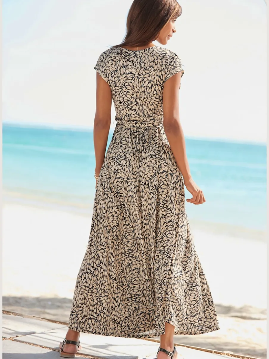 Robe longue encolure cache-cœur avec mancherons et poches