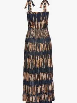 Robe longue à encolure droite avec motif imprimé unique