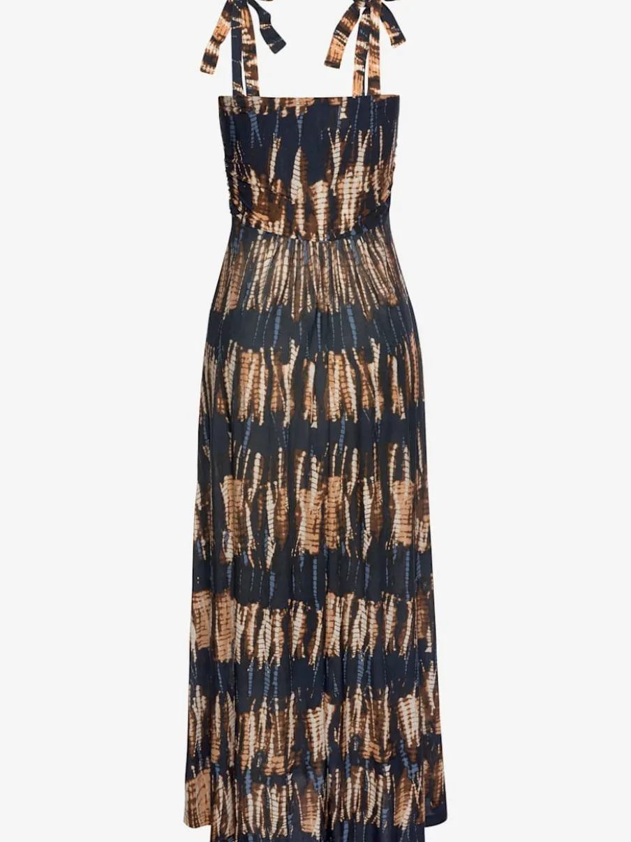 Robe longue à encolure droite avec motif imprimé unique