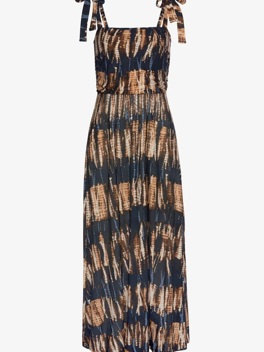 Robe longue à encolure droite avec motif imprimé unique