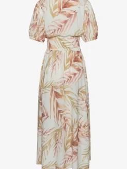 Robe longue à encolure en V avec manches courtes et imprimé tropical