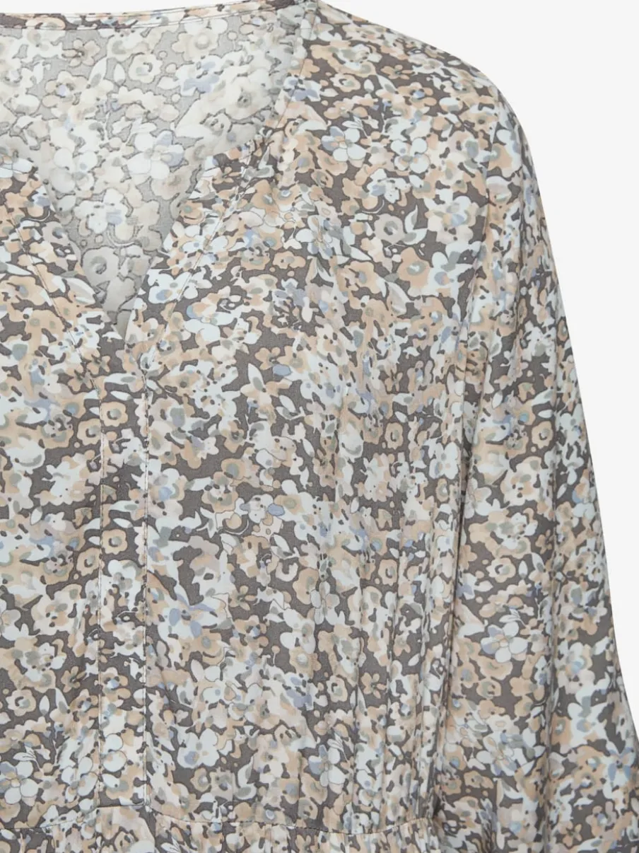 Robe longue encolure en V avec volants imprimés