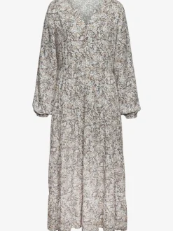 Robe longue encolure en V avec volants imprimés