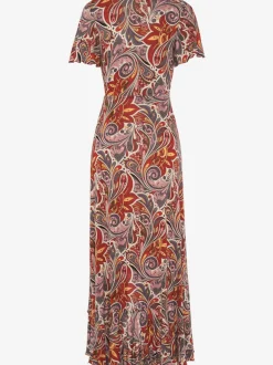 Robe longue encolure en V avec fente imprimée en jersey viscose