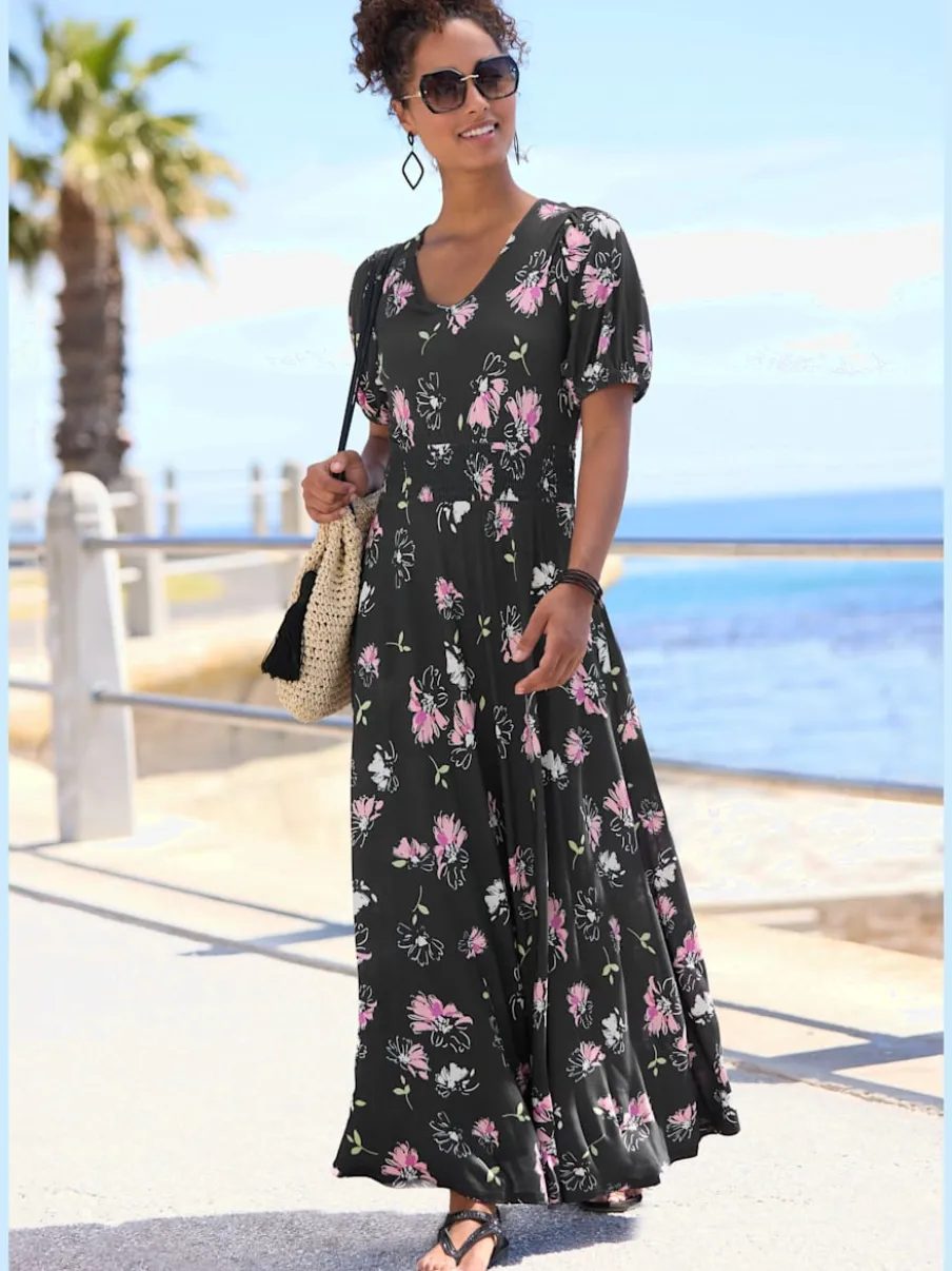 Robe longue à encolure en V et imprimé floral
