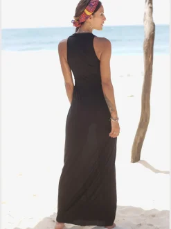 Robe longue à encolure réglable avec taille smockée et bretelles spirales