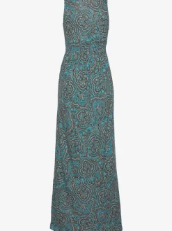 Robe longue encolure réglable à motifs géométriques et bretelles spirales