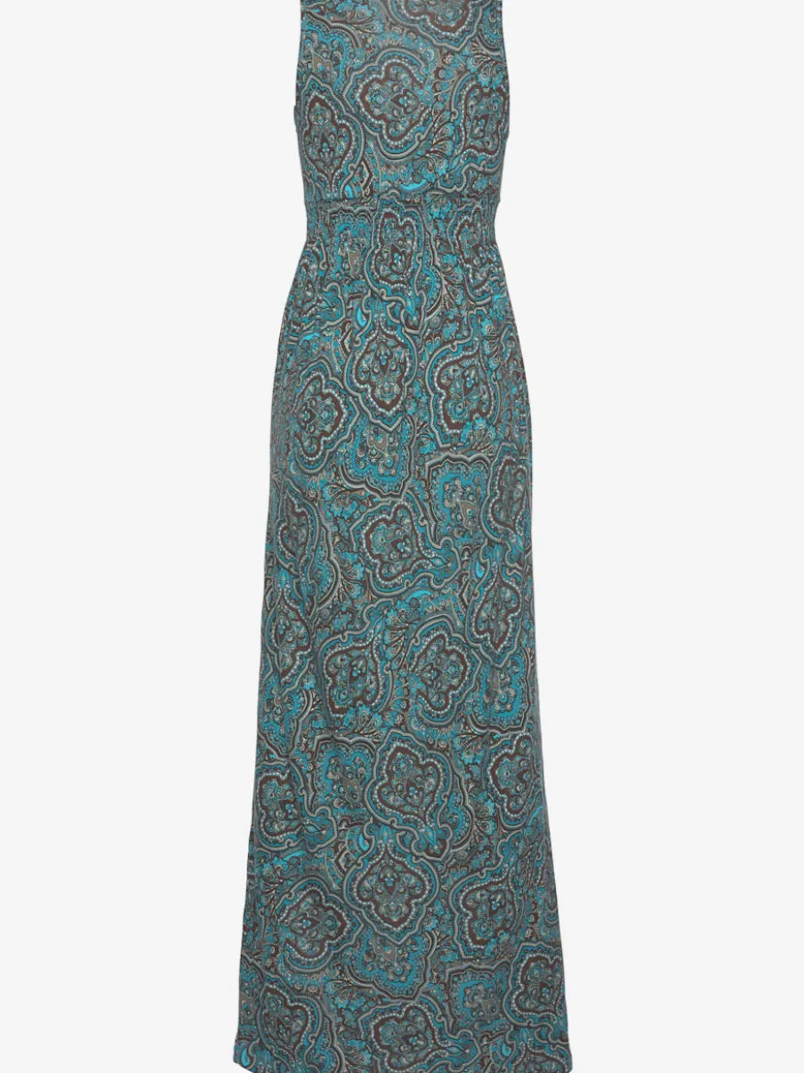 Robe longue encolure réglable à motifs géométriques et bretelles spirales