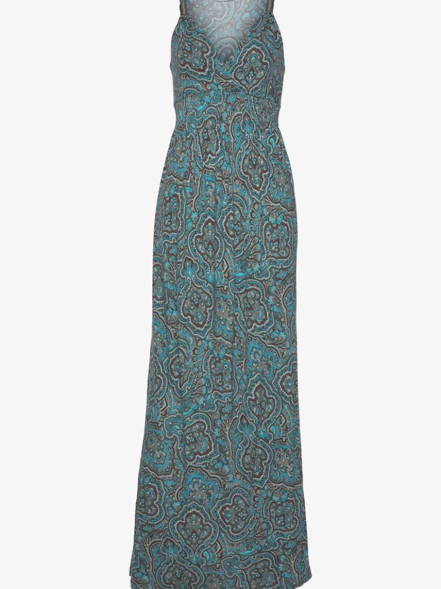 Robe longue encolure réglable à motifs géométriques et bretelles spirales