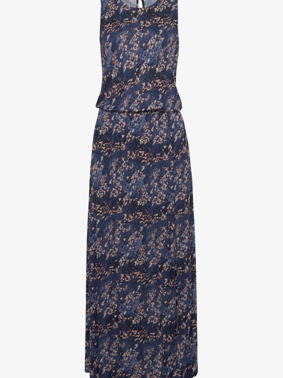 Robe longue à encolure ronde avec fente élastiquée