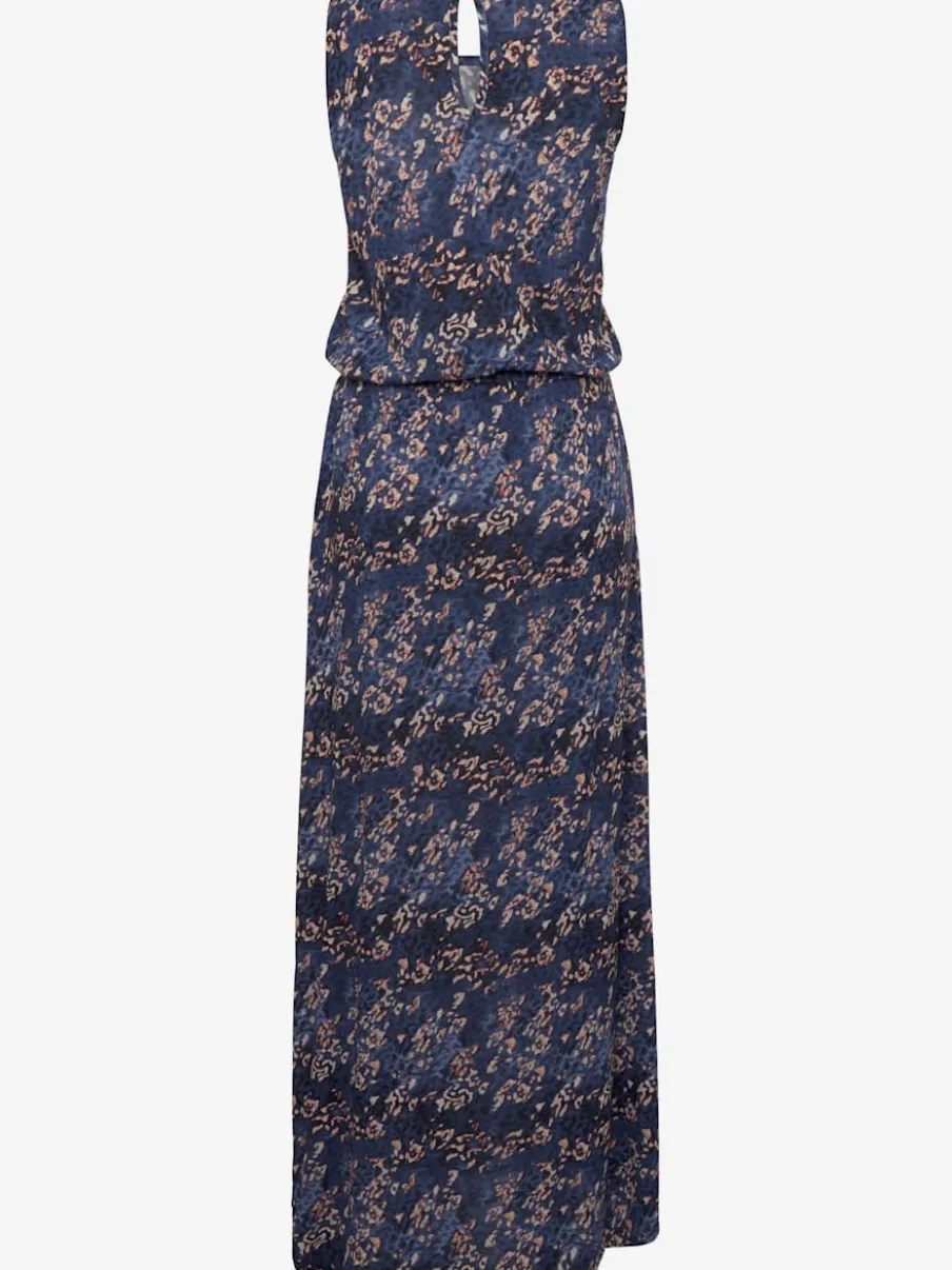 Robe longue à encolure ronde avec fente élastiquée
