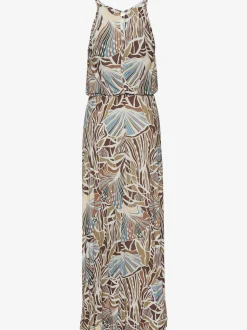 Robe longue à encolure ronde avec imprimé floral et taille élastiquée