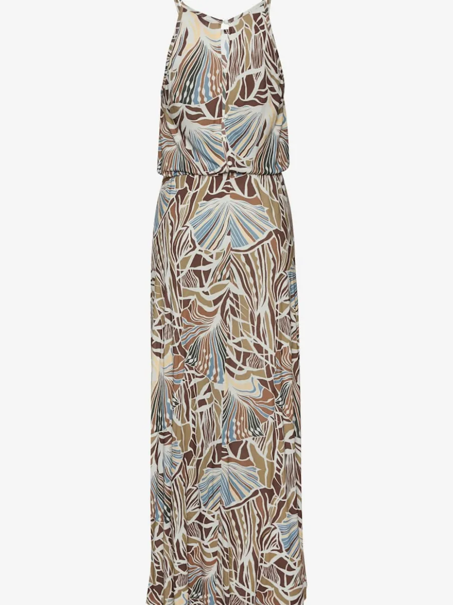 Robe longue à encolure ronde avec imprimé floral et taille élastiquée