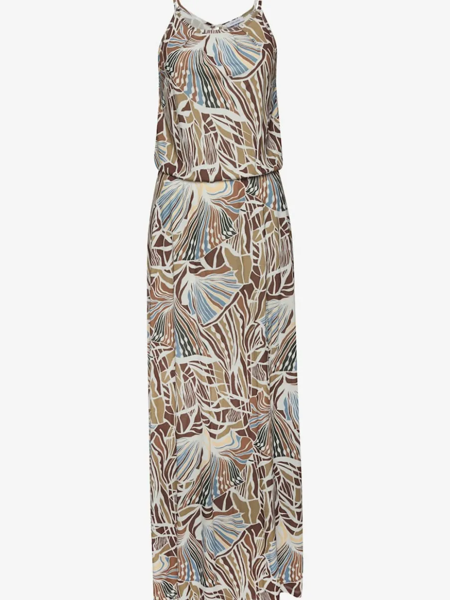 Robe longue à encolure ronde avec imprimé floral et taille élastiquée