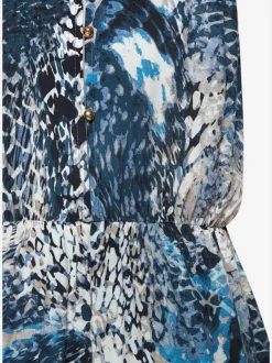 Robe longue encolure ronde avec taille élastiquée et imprimé unique
