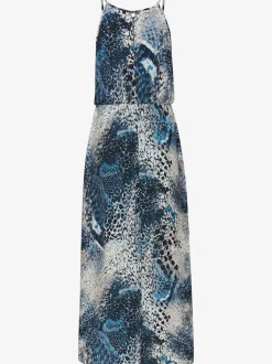 Robe longue encolure ronde avec taille élastiquée et imprimé unique