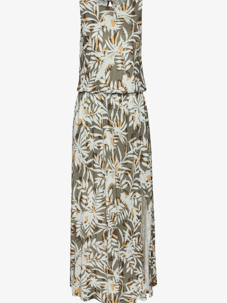 Robe longue à encolure ronde avec jupe fendue