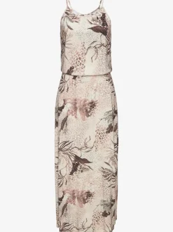 Robe longue à encolure ronde et motif floral en jersey viscose