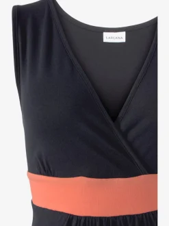 Robe longue encolure V avec fronces et empiècements