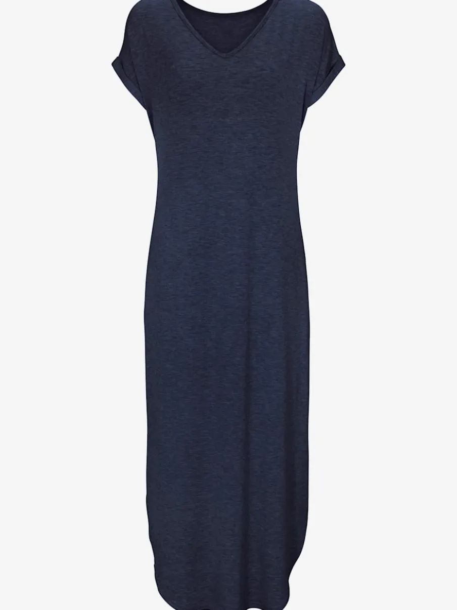 Robe longue à encolure V avec manches courtes et poches latérales