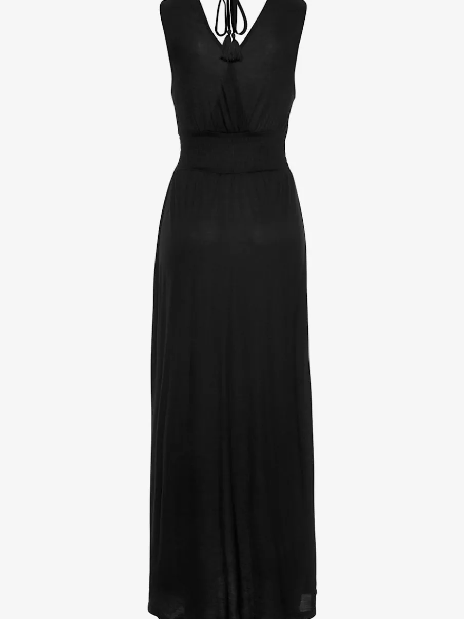 Robe longue encolure V avec motifs brodés sur le devant