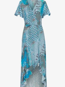 Robe longue en V avec volants et fente élégante