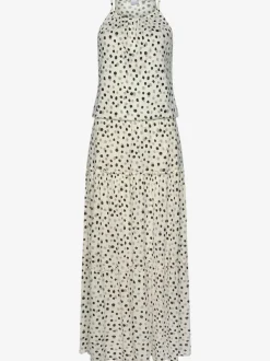 Robe longue fines bretelles spaghetti avec motifs à pois