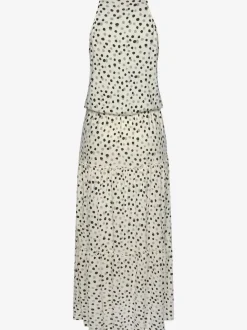 Robe longue fines bretelles spaghetti avec motifs à pois