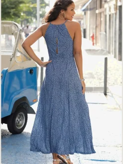Robe longue froncée taille élastiquée avec bretelles spaghetti