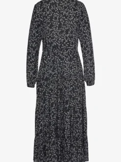 Robe longue à imprimé floral avec manches longues élastiquées et jupe évasée