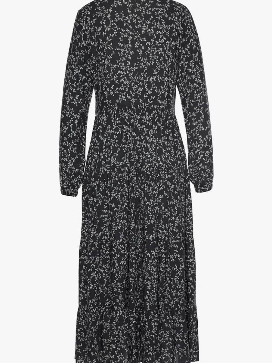 Robe longue à imprimé floral avec manches longues élastiquées et jupe évasée