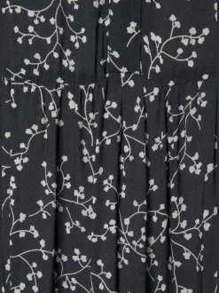 Robe longue à imprimé floral avec manches longues élastiquées et jupe évasée