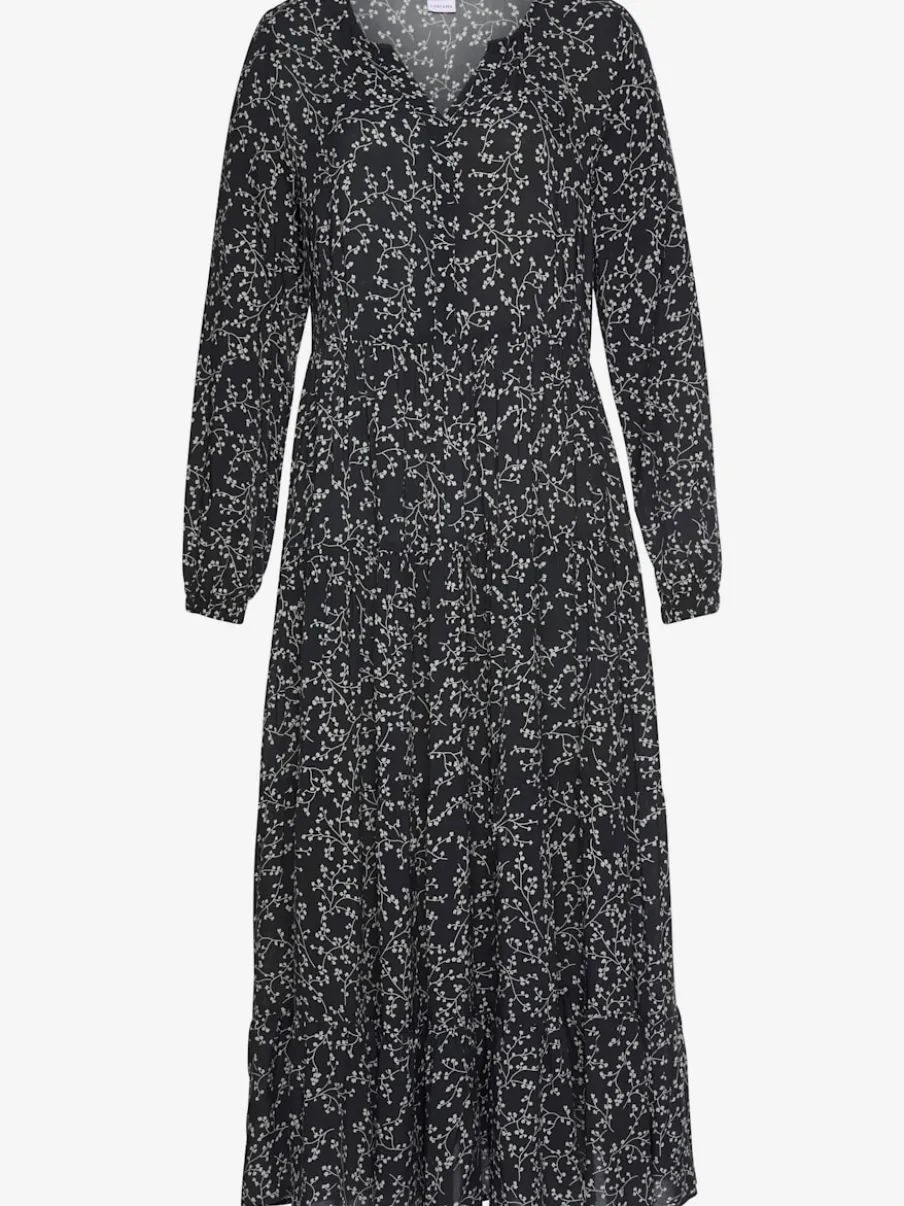 Robe longue à imprimé floral avec manches longues élastiquées et jupe évasée