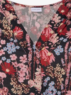 Robe longue à imprimé floral volants et manches élastiquées