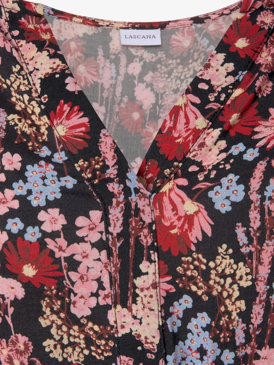 Robe longue à imprimé floral volants et manches élastiquées