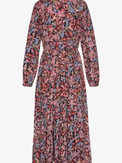 Robe longue à imprimé floral volants et manches élastiquées