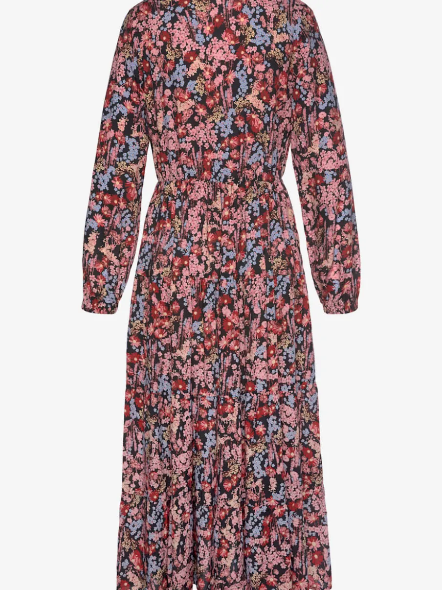 Robe longue à imprimé floral volants et manches élastiquées