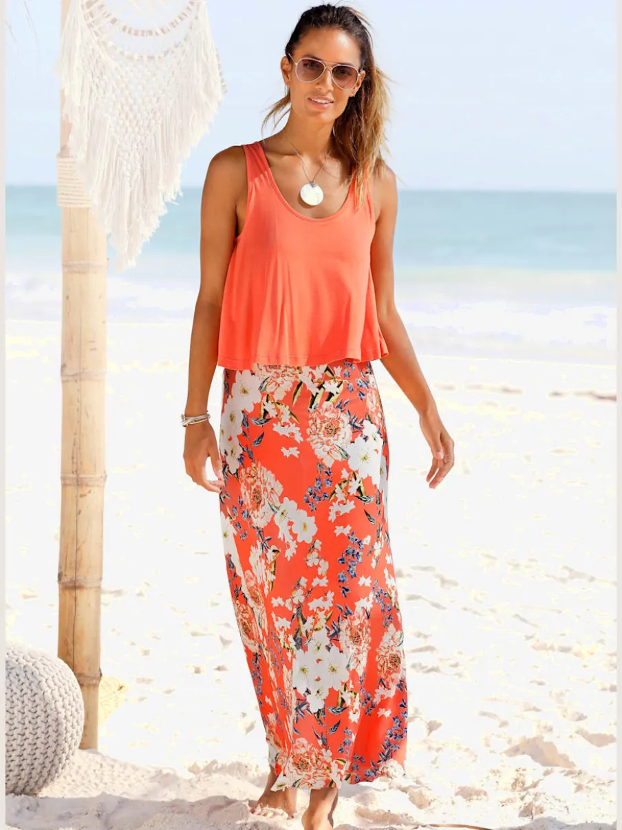 Robe longue à larges bretelles à imprimé fleuri unique