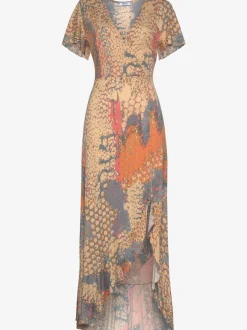 Robe longue élastiquée en V fente avant jersey