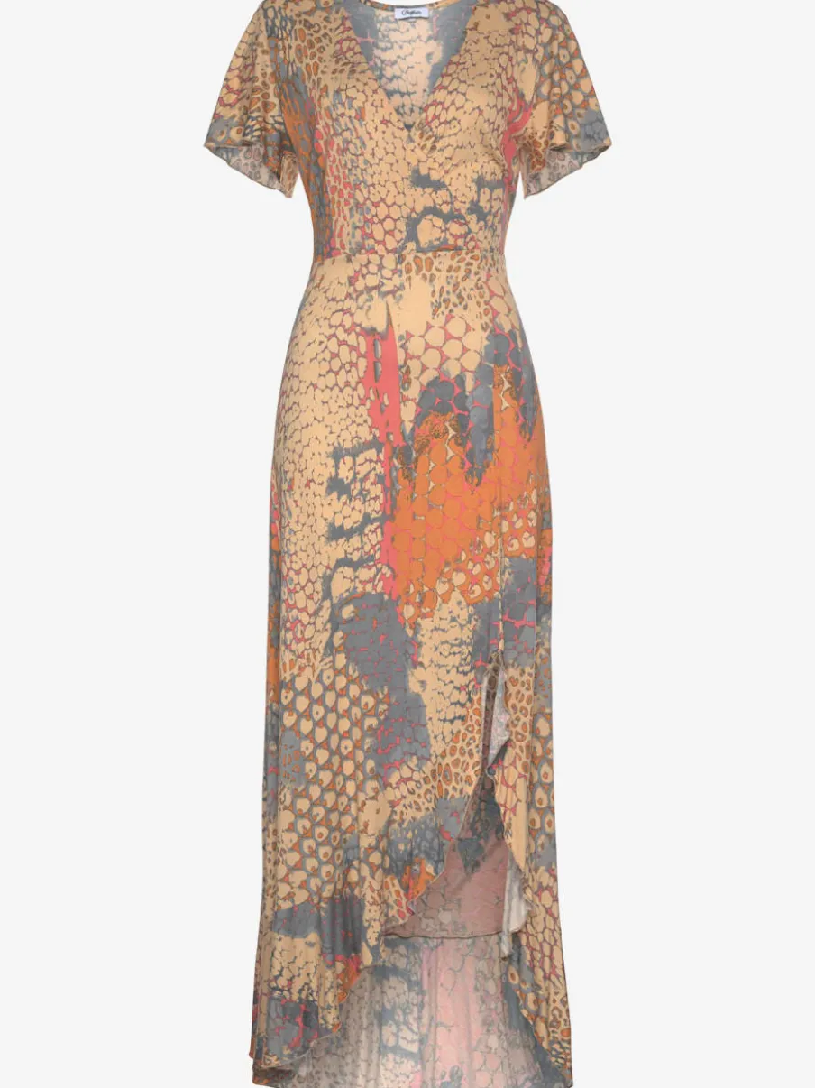Robe longue élastiquée en V fente avant jersey