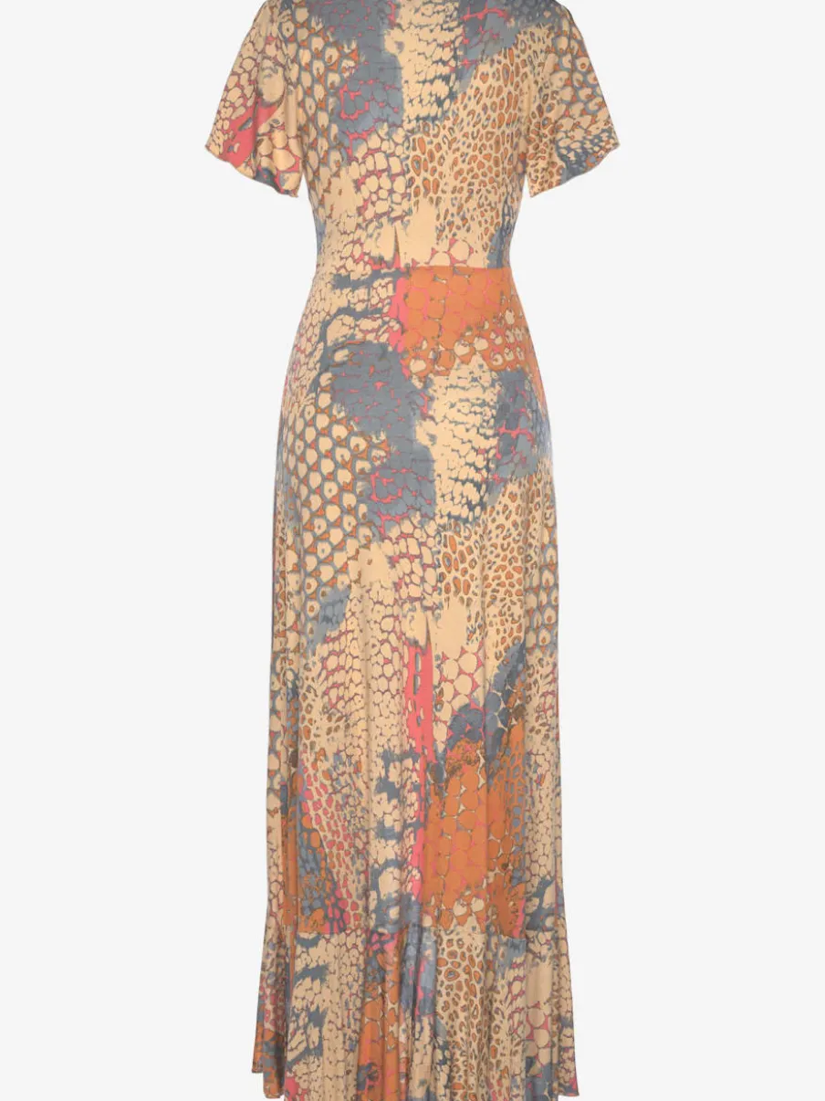 Robe longue élastiquée en V fente avant jersey