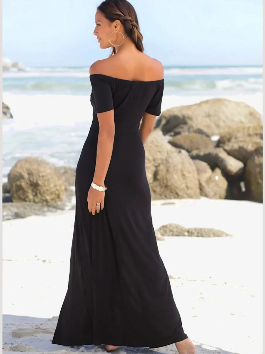 Robe longue à manches courtes et jambes fendues