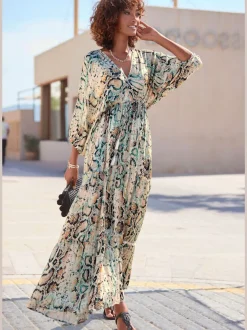 Robe longue évasée à imprimé animal en viscose douce