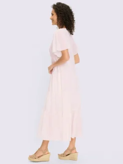 Robe maxi en coton à manches chauve-souris avec jupe volants