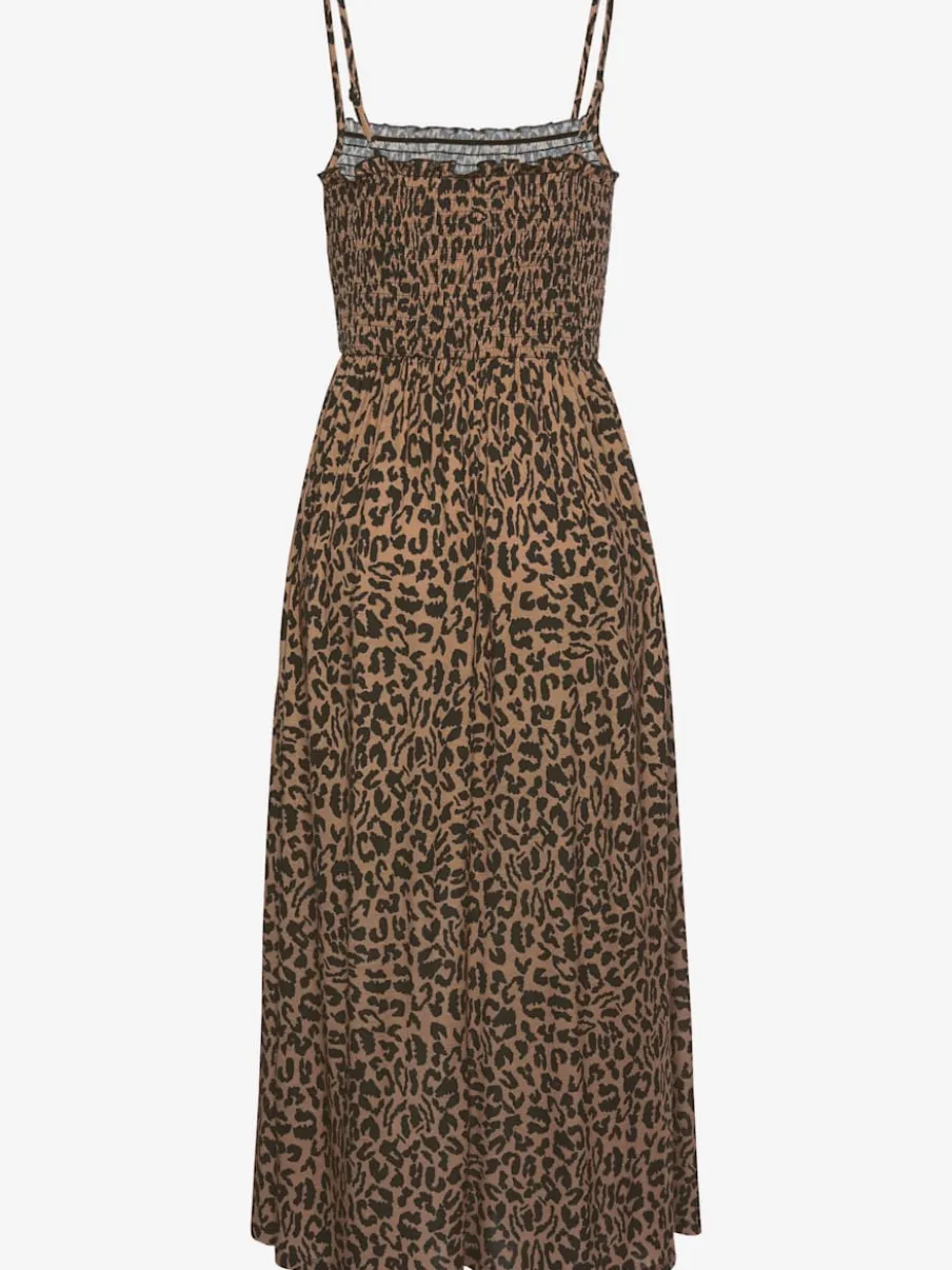 Robe midi avec bretelles et imprimé léopard doux