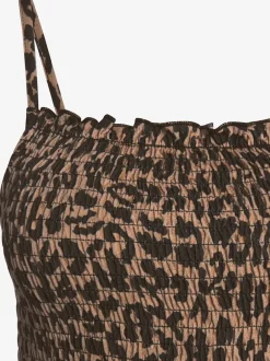 Robe midi avec bretelles et imprimé léopard doux
