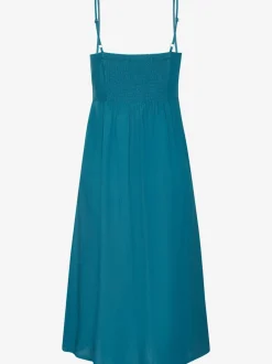 Robe midi avec empiècement smoké et boutons devant