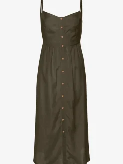 Robe midi avec empiècement smoké et boutons devant